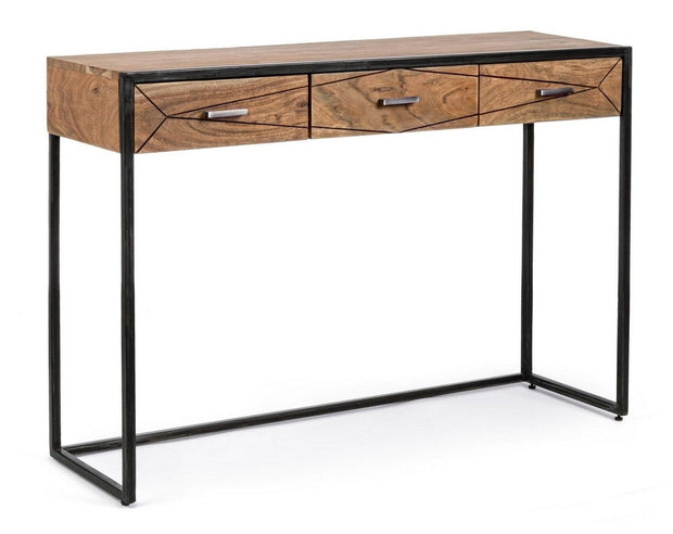 Consola din lemn de salcam si metal, cu 3 sertare, Egon Natural / Negru, l115xA35xH80 cm