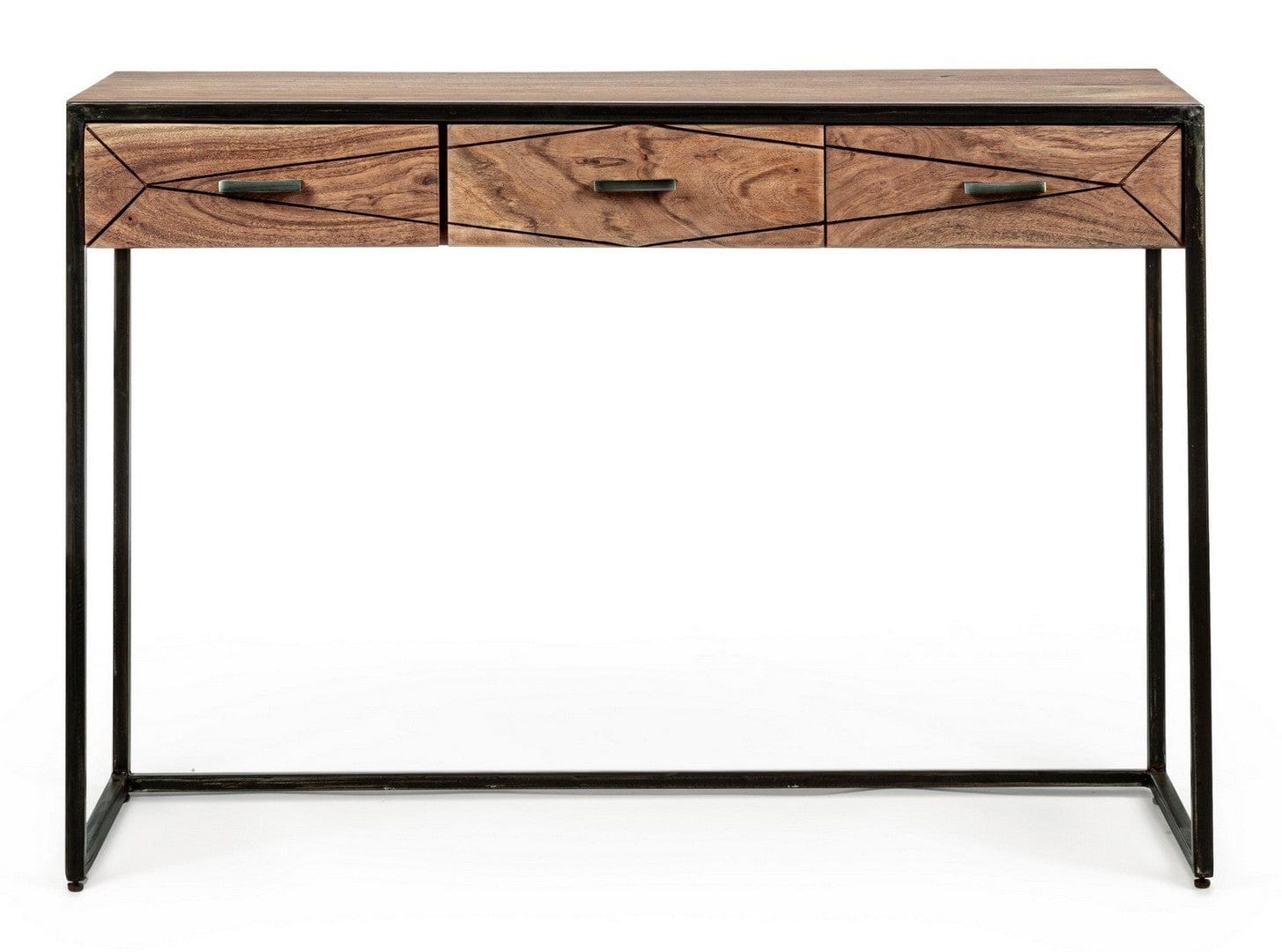 Consola din lemn de salcam si metal, cu 3 sertare, Egon Natural / Negru, l115xA35xH80 cm (1)