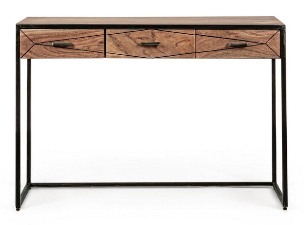 Consola din lemn de salcam si metal, cu 3 sertare, Egon Natural / Negru, l115xA35xH80 cm (1)