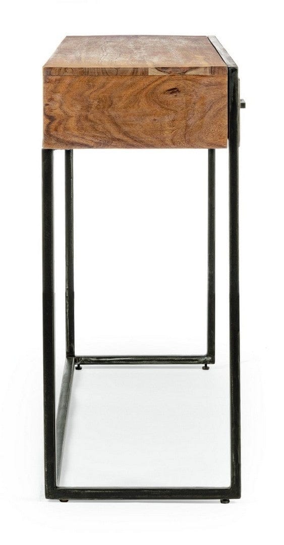 Consola din lemn de salcam si metal, cu 3 sertare, Egon Natural / Negru, l115xA35xH80 cm (3)
