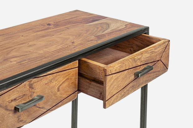 Consola din lemn de salcam si metal, cu 3 sertare, Egon Natural / Negru, l115xA35xH80 cm (5)