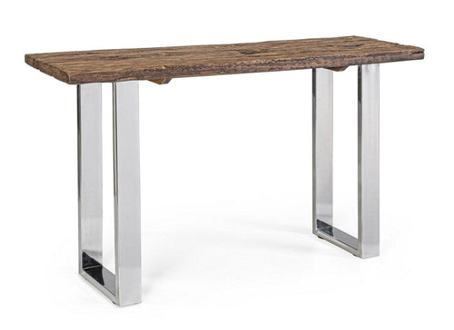 Consola din lemn reciclat si metal, Winchester Natural / Crom, l130xA40xH76 cm