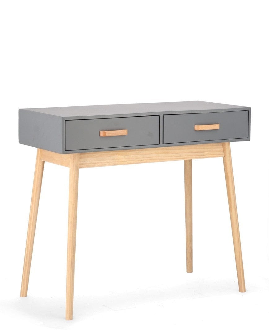 Consola din lemn si MDF, cu 2 sertare, Ordinary Gri / Natural, l90xA40xH79 cm