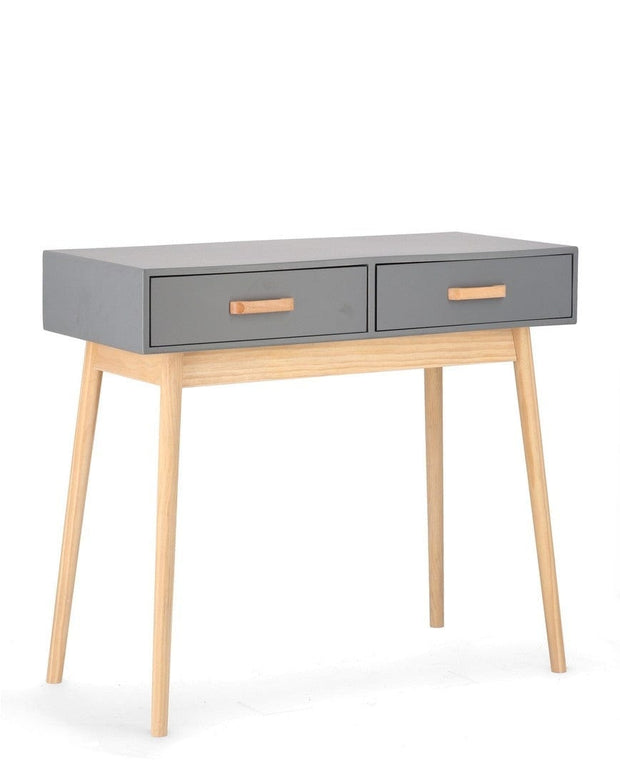 Consola din lemn si MDF, cu 2 sertare, Ordinary Gri / Natural, l90xA40xH79 cm