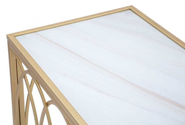 Consola din metal si sticla Arc Marmura / Auriu, l160xA40xH79 cm (5)