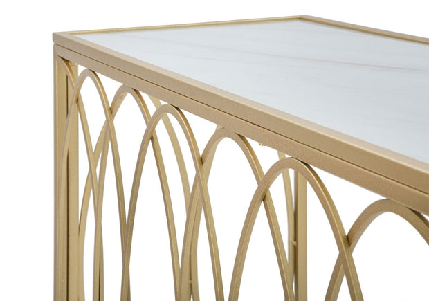 Consola din metal si sticla Arc Marmura / Auriu, l160xA40xH79 cm (6)