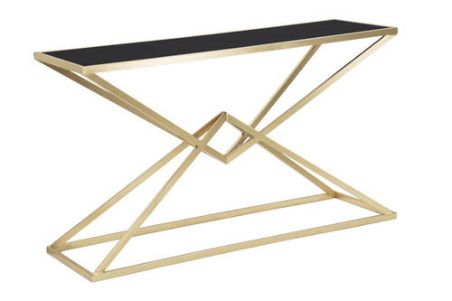 Consola din metal si sticla Piramid Auriu / Negru, l130xA40xH75 cm