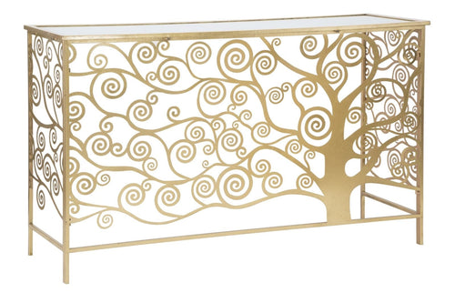 Consola din metal si sticla, Tree of Life Auriu, l141,5xA40,5xH81,5 cm