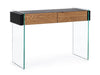 Consola din sticla si MDF, cu 2 sertare, Line Transparent / Negru / Natural, l110xA40xH75 cm
