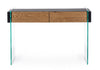 Consola din sticla si MDF, cu 2 sertare, Line Transparent / Negru / Natural, l110xA40xH75 cm (1)
