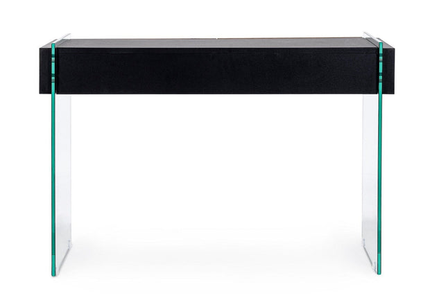 Consola din sticla si MDF, cu 2 sertare, Line Transparent / Negru / Natural, l110xA40xH75 cm (2)