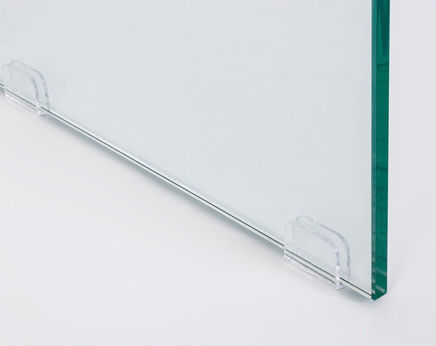 Consola din sticla si MDF, cu 2 sertare, Line Transparent / Negru / Natural, l110xA40xH75 cm (6)