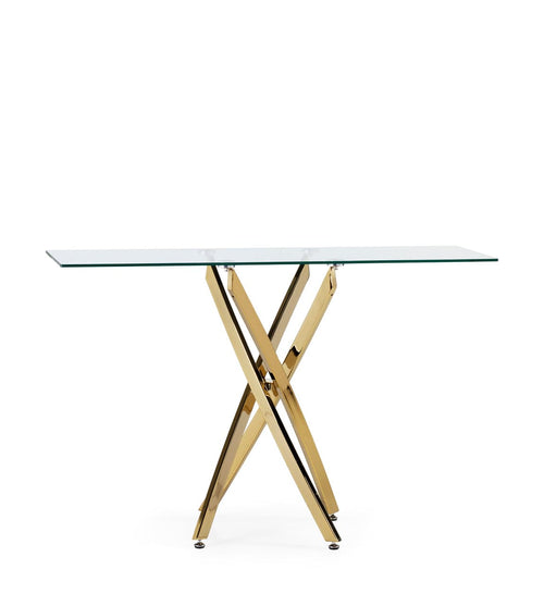 Consola din sticla si metal, Berlin Auriu, l120xA40xH78 cm