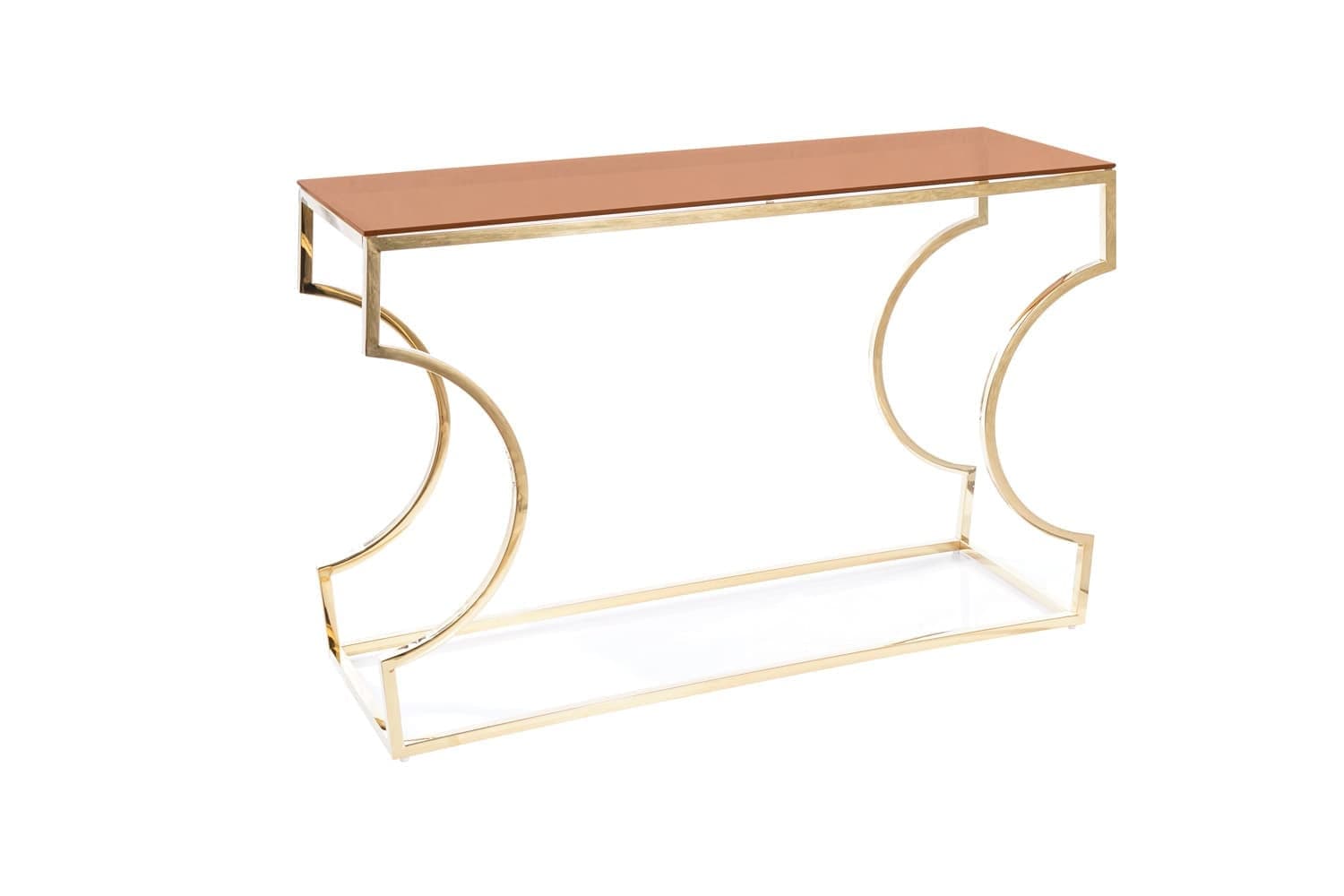 Consola din sticla si metal Korbin C Amber / Auriu, l120xA40xH78 cm