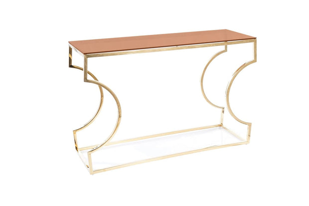 Consola din sticla si metal Korbin C Amber / Auriu, l120xA40xH78 cm