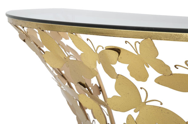 Consola suspendata din metal si sticla, Butterflies Small Auriu, l120xA40,5xH37,2 cm (3)