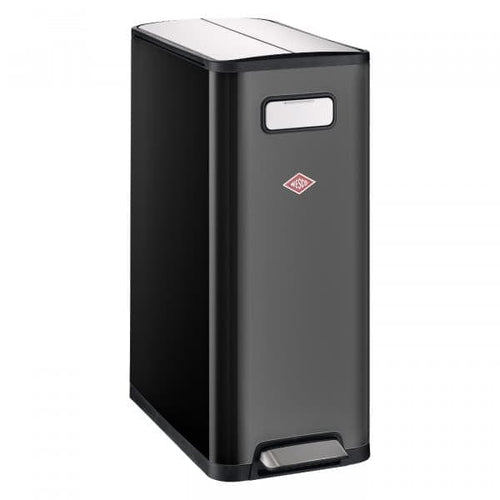 BFSummer Cos de gunoi cu pedala si 2 compartimente, din metal, Big Double Master Negru, 2x20L, l27,5xA53,2xH66,1 cm