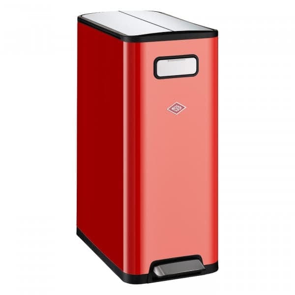 BFSummer Cos de gunoi cu pedala si 2 compartimente, din metal, Big Double Master Rosu, 2x20L, l27,5xA53,2xH66,1 cm