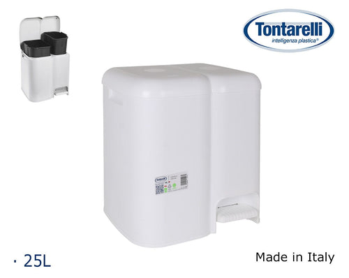 Inde Soler Hispania Cos de gunoi cu pedala si 2 compartimente, din plastic, Patty Alb, 25L, l39xA32,5xH41 cm