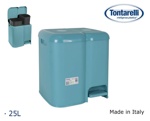 Inde Soler Hispania Cos de gunoi cu pedala si 2 compartimente, din plastic, Patty Albastru, 25L, l39xA32xH41 cm