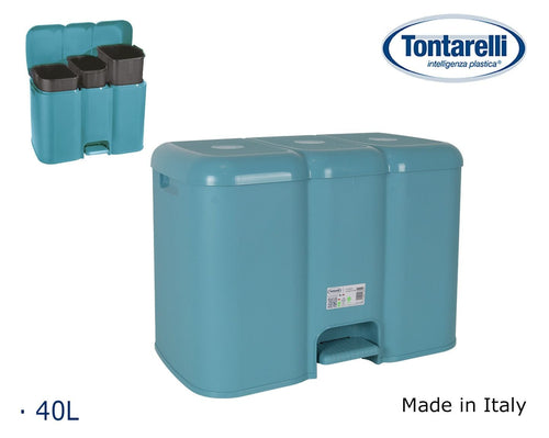 Inde Soler Hispania Cos de gunoi cu pedala si 3 compartimente, din plastic, Patty Albastru, 40L, l58xA32,5xH41,5 cm