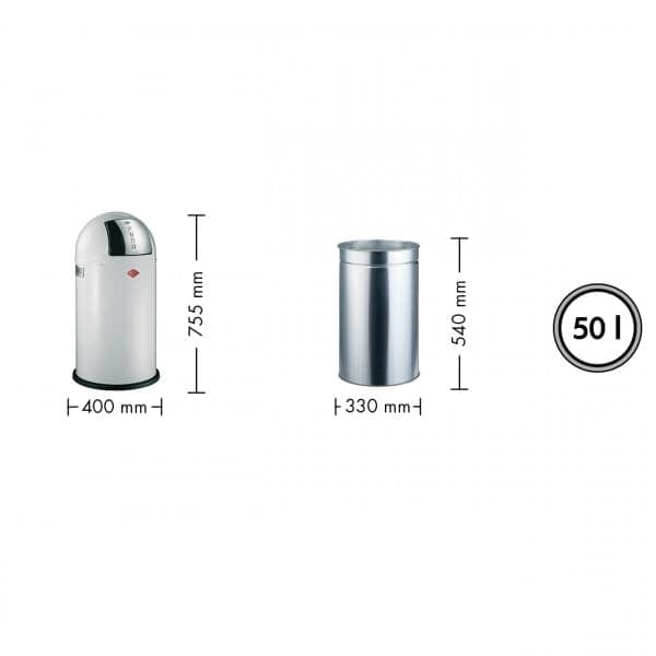 BFSummer Cos de gunoi din metal Pushboy Argintiu, 50L, Ø40xH75,5 cm