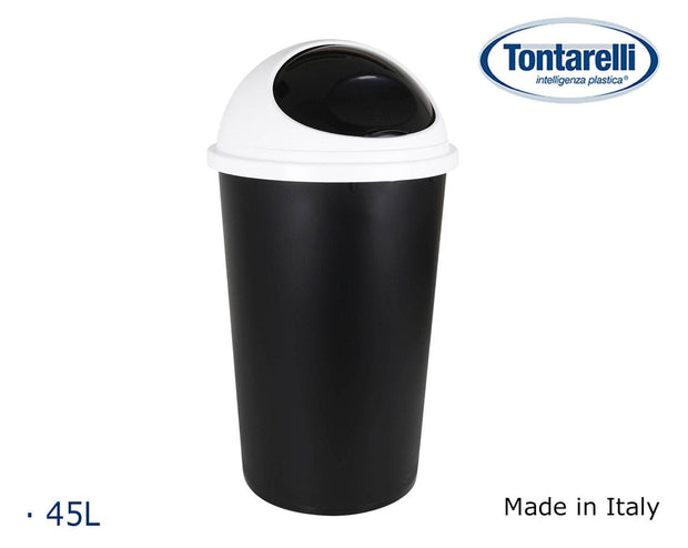 Inde Soler Hispania Cos de gunoi din plastic, Big Hoop Alb / Negru, 45L, Ø39xH72 cm