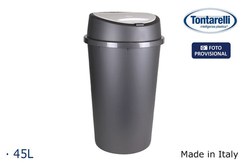 Inde Soler Hispania Cos de gunoi din plastic, Bingo Grafit, 45L, Ø39xH66,5 cm