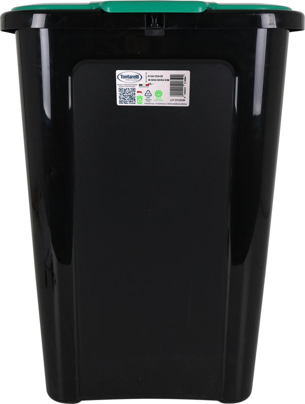 Inde Soler Hispania Cos de gunoi din plastic, Coverline Negru / Verde, 44L, l38,5xA34,5xH54,5 cm