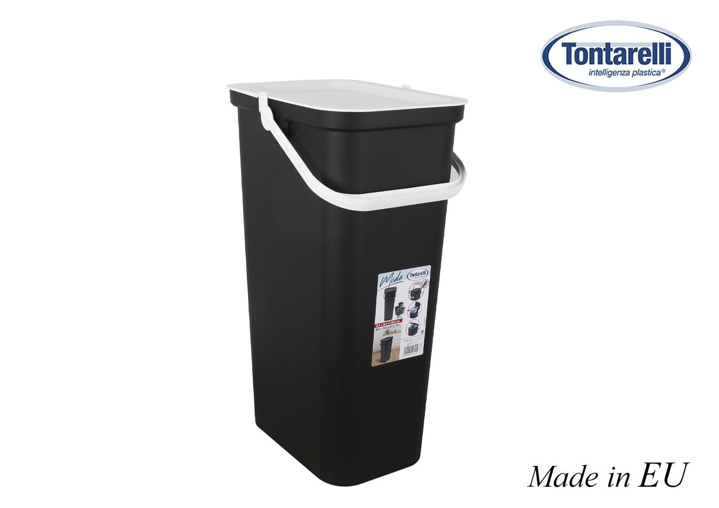 Inde Soler Hispania Cos de gunoi din plastic, Moda Alb / Negru, 38L, l37,8xA28,5xH60,6 cm