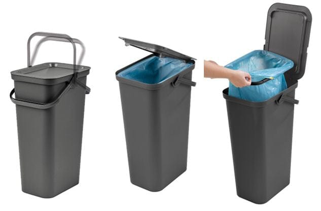 Inde Soler Hispania Cos de gunoi din plastic, Moda Alb / Negru, 38L, l37,8xA28,5xH60,6 cm