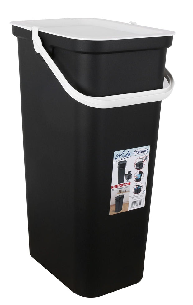 Inde Soler Hispania Cos de gunoi din plastic, Moda Alb / Negru, 38L, l37,8xA28,5xH60,6 cm