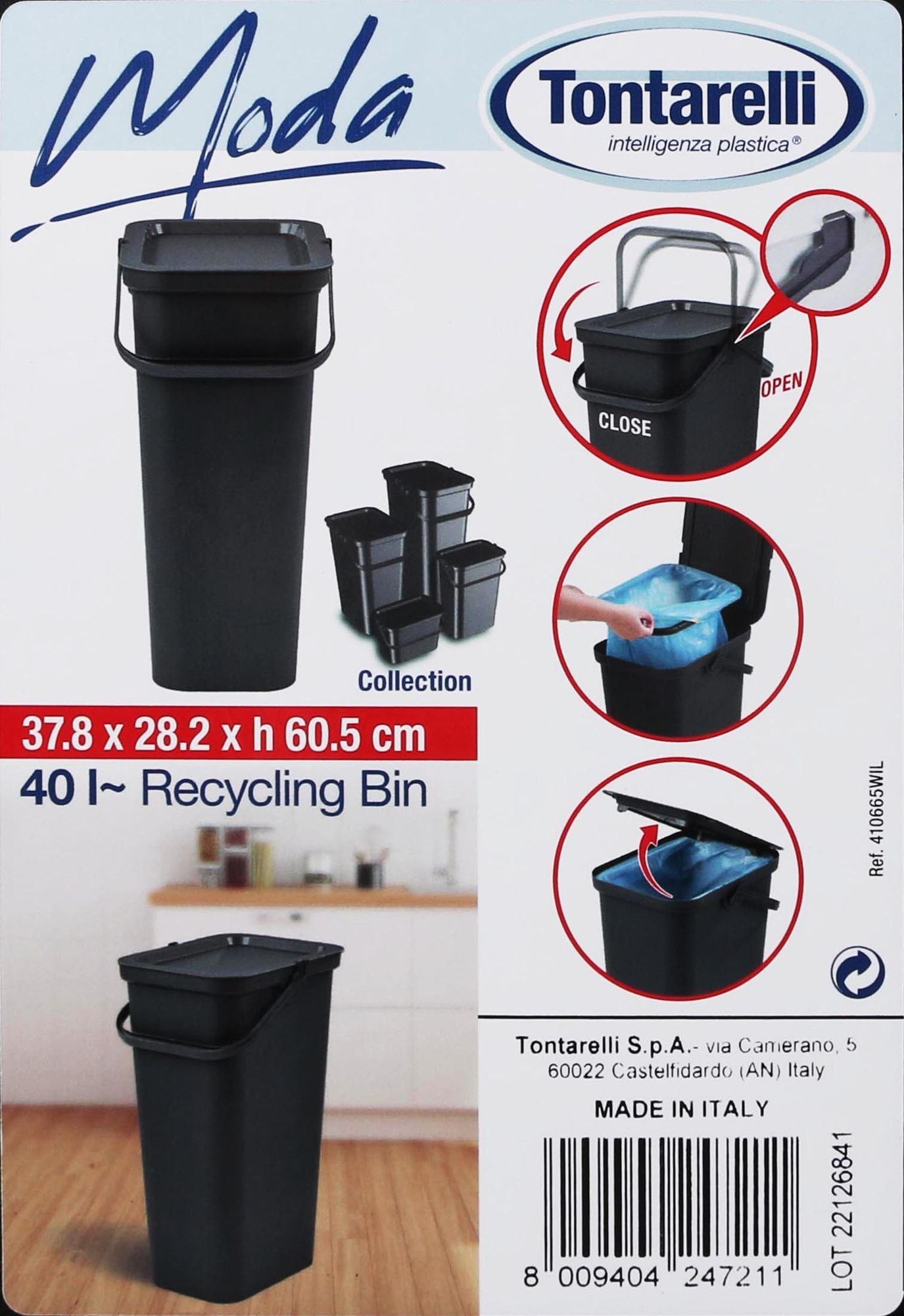 Inde Soler Hispania Cos de gunoi din plastic, Moda Negru / Galben, 38L, l37,8xA28,5xH60,6 cm