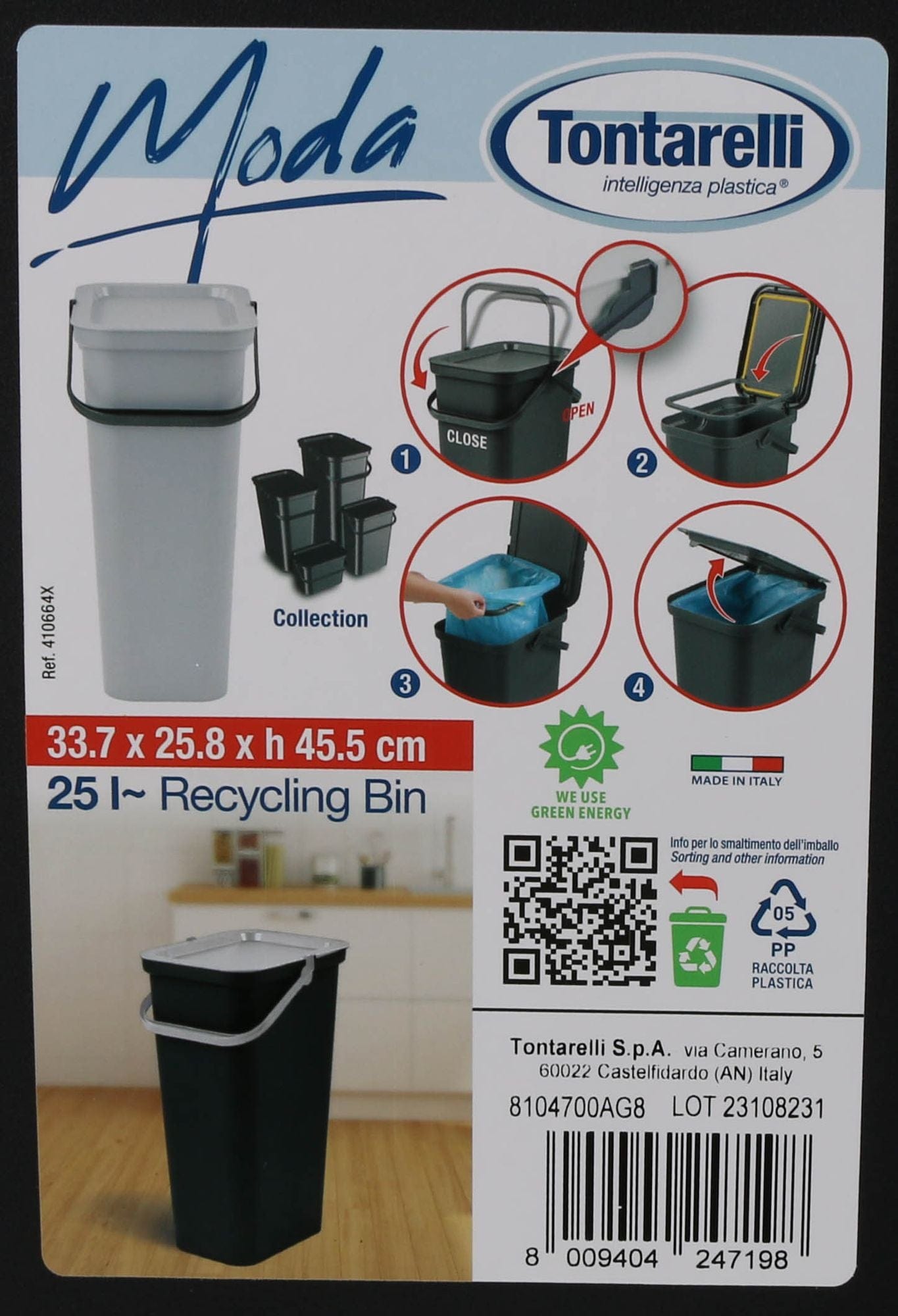 Inde Soler Hispania Cos de gunoi din plastic, Moda Negru / Verde, 24L, l33,7xA26xH45,5 cm