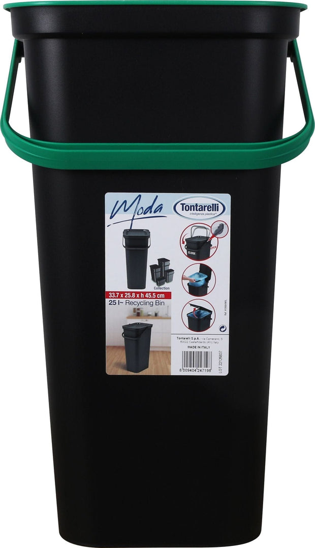 Inde Soler Hispania Cos de gunoi din plastic, Moda Negru / Verde, 24L, l33,7xA26xH45,5 cm