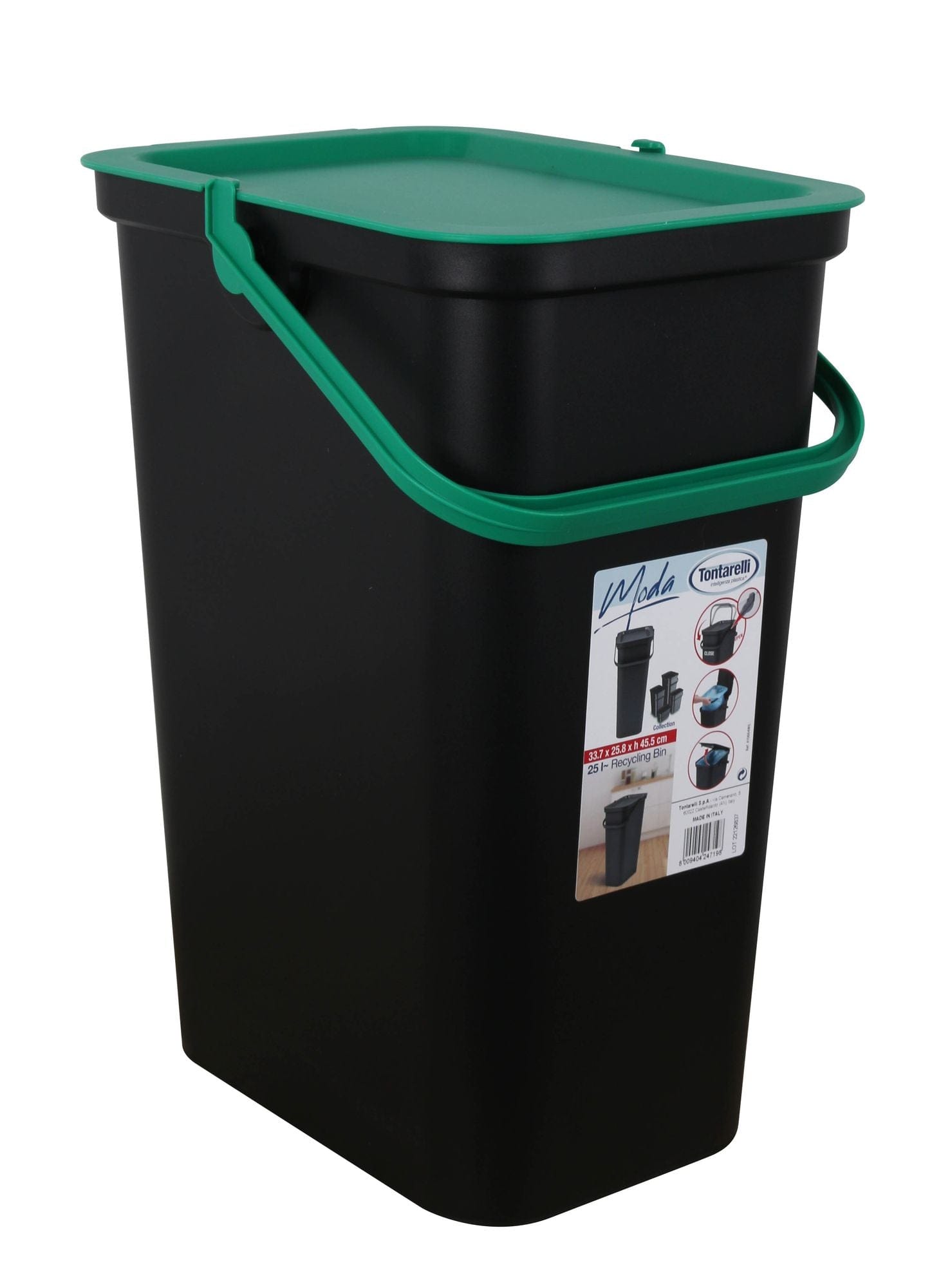Inde Soler Hispania Cos de gunoi din plastic, Moda Negru / Verde, 24L, l33,7xA26xH45,5 cm