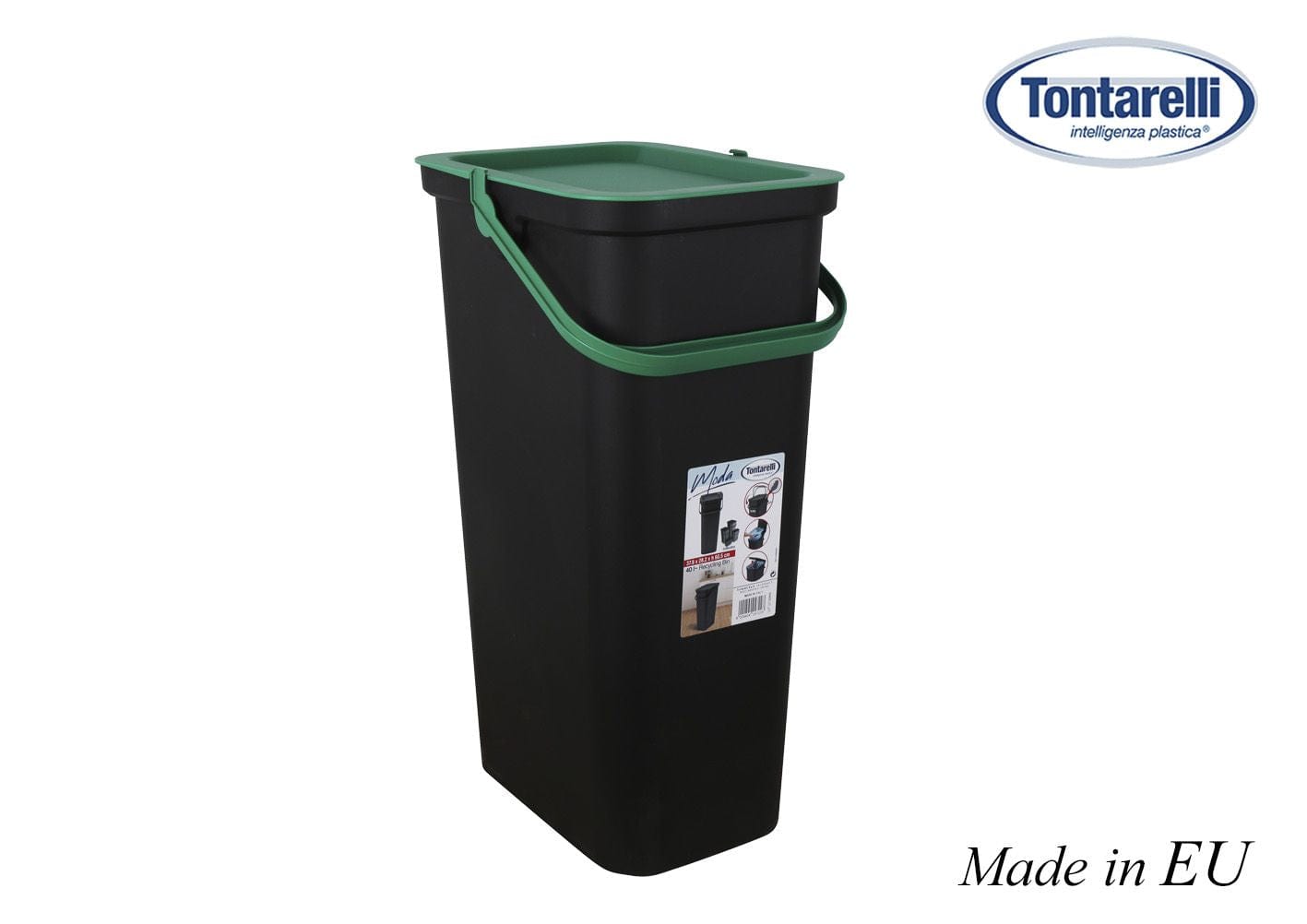 Cos de gunoi din plastic, Moda Negru / Verde, 38L, l37,8xA28,5xH60,6 cm