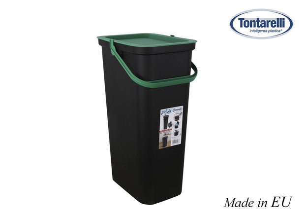 Cos de gunoi din plastic, Moda Negru / Verde, 38L, l37,8xA28,5xH60,6 cm