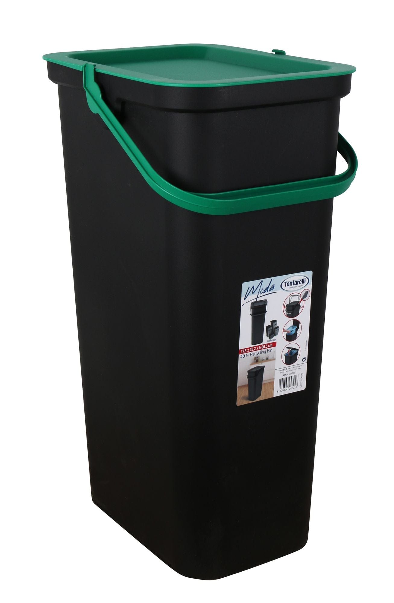 Inde Soler Hispania Cos de gunoi din plastic, Moda Negru / Verde, 38L, l37,8xA28,5xH60,6 cm