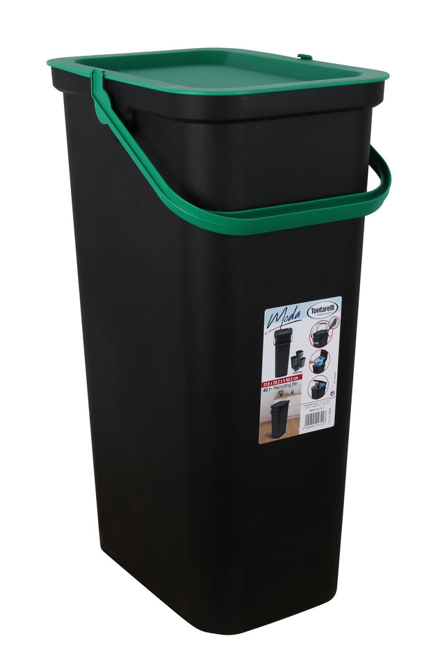 Inde Soler Hispania Cos de gunoi din plastic, Moda Negru / Verde, 38L, l37,8xA28,5xH60,6 cm