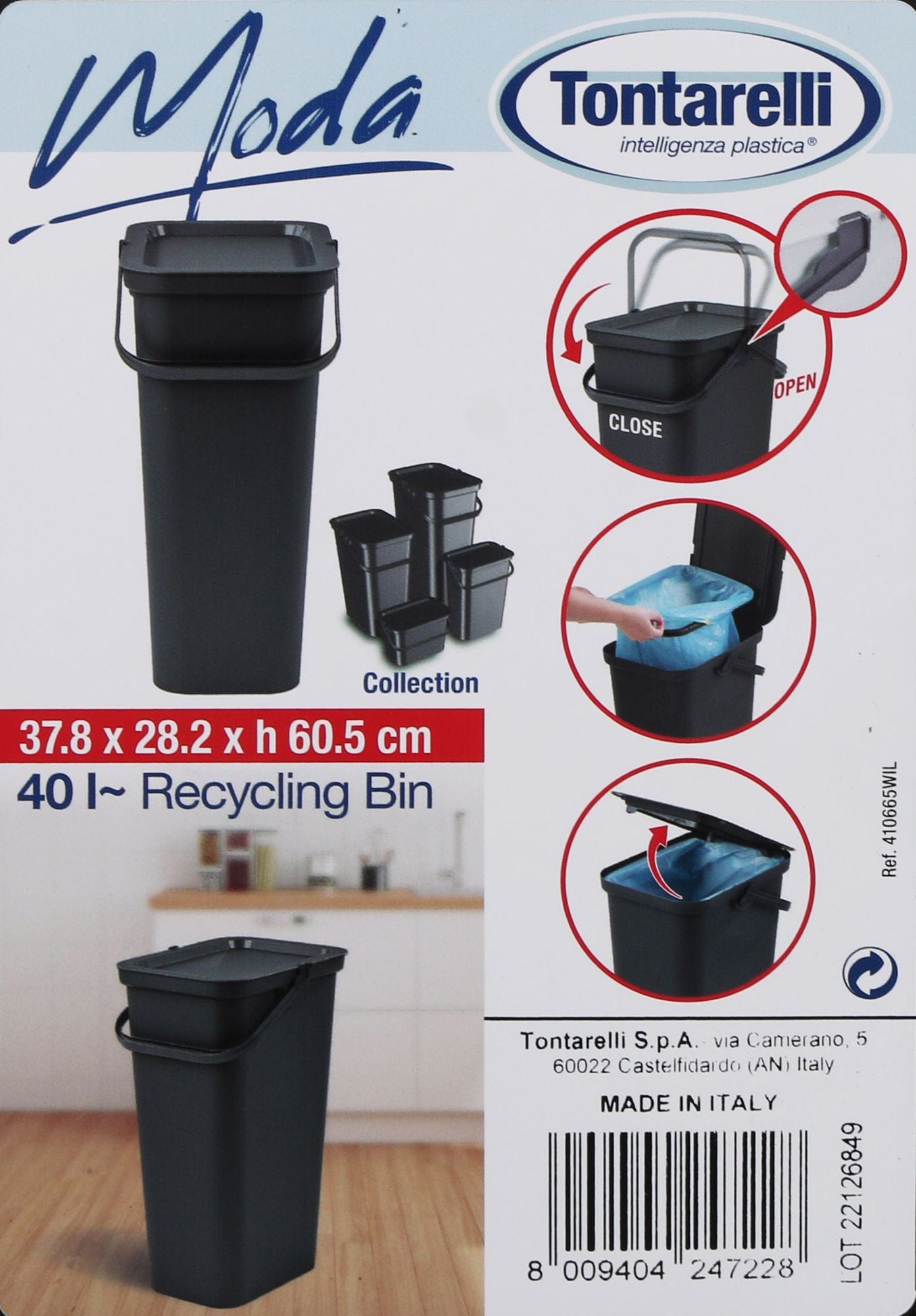 Inde Soler Hispania Cos de gunoi din plastic, Moda Negru / Verde, 38L, l37,8xA28,5xH60,6 cm