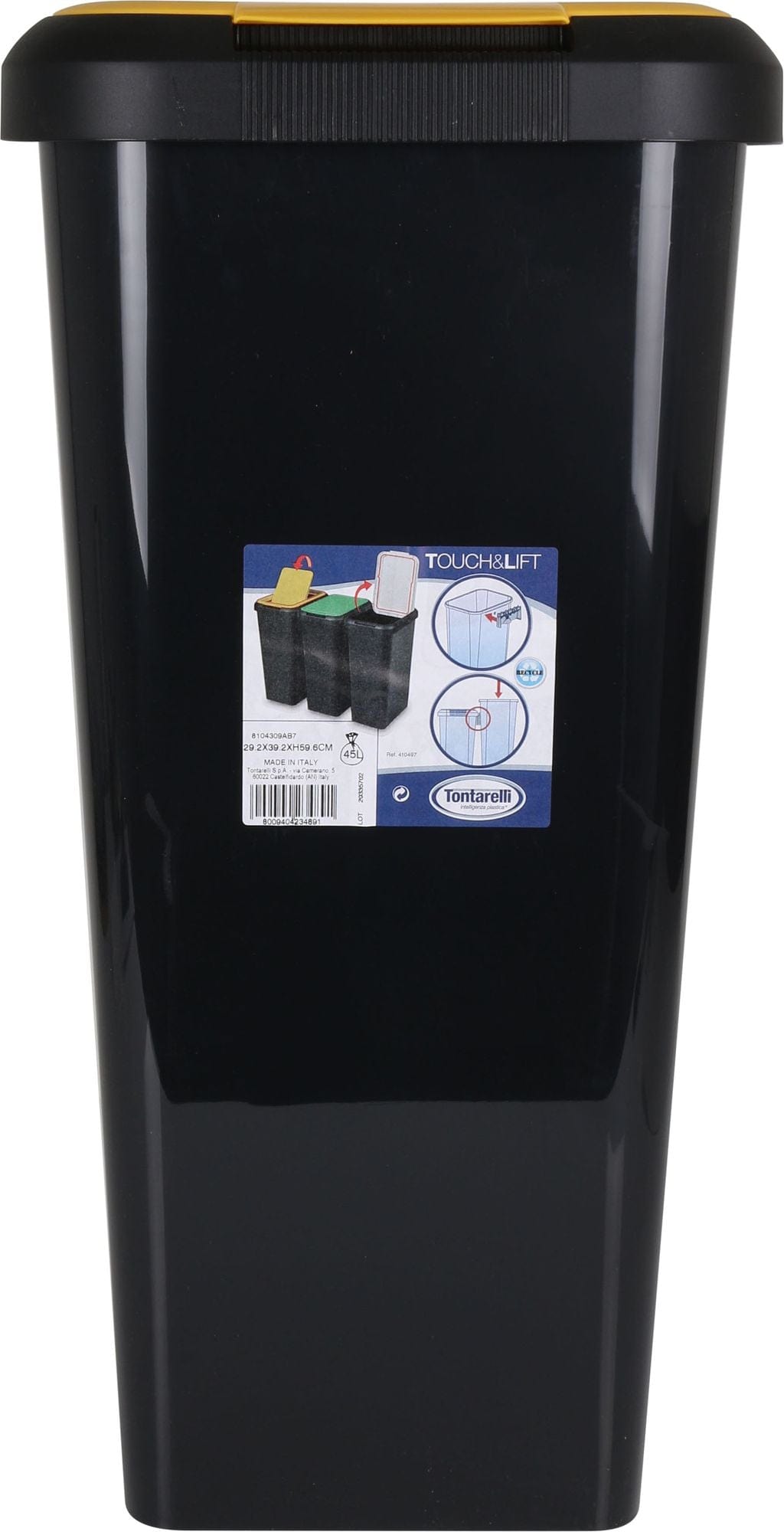 Inde Soler Hispania Cos de gunoi din plastic, Tapa Negru / Galben, 45L, l39,2xA29,2xH59,6 cm