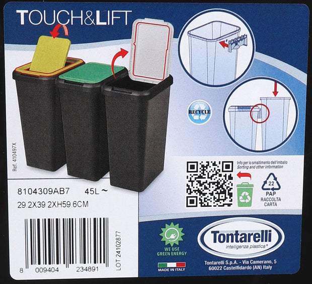 Inde Soler Hispania Cos de gunoi din plastic, Tapa Negru / Galben, 45L, l39,2xA29,2xH59,6 cm