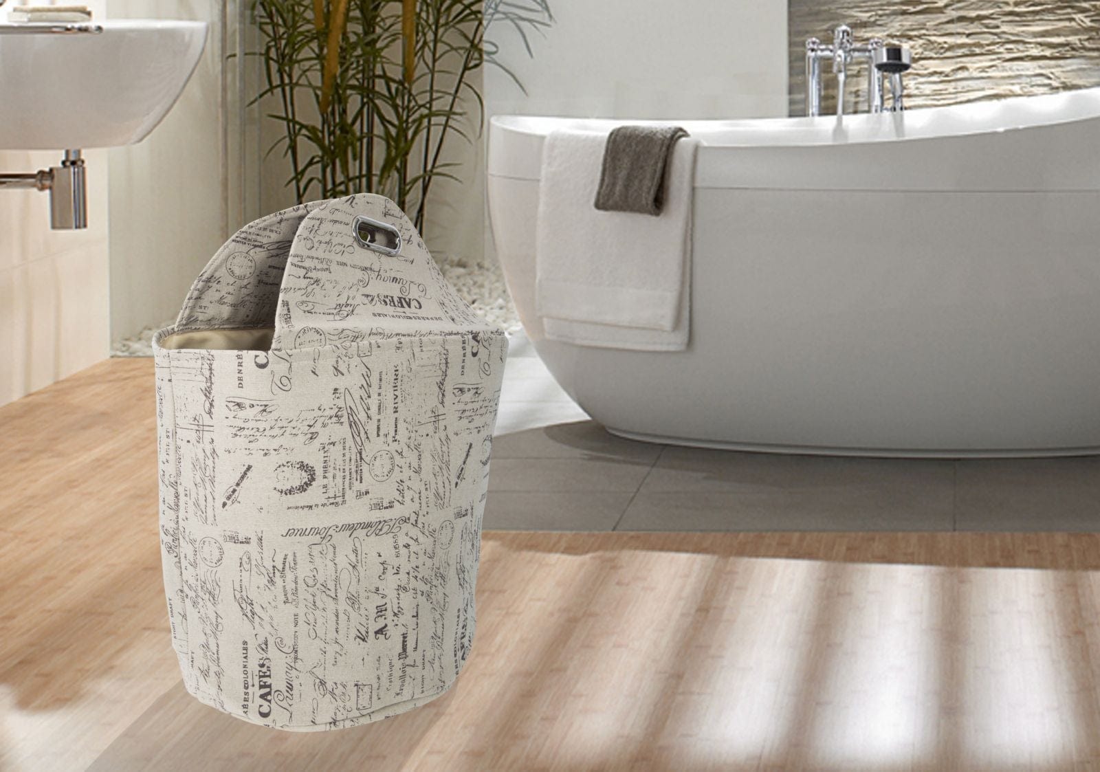 Cos pentru rufe cu manere Writings Multicolor, Ø40xH45 cm (6)