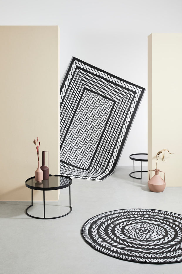 Covor de exterior, Kashan Round Alb / Negru, Ø150 cm (1)