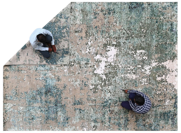 Bhadohi Covor innodat manual din lana, bumbac si matase de bambus, tesatura indo tibetana, Radiance RD-56 Verde / Multicolor