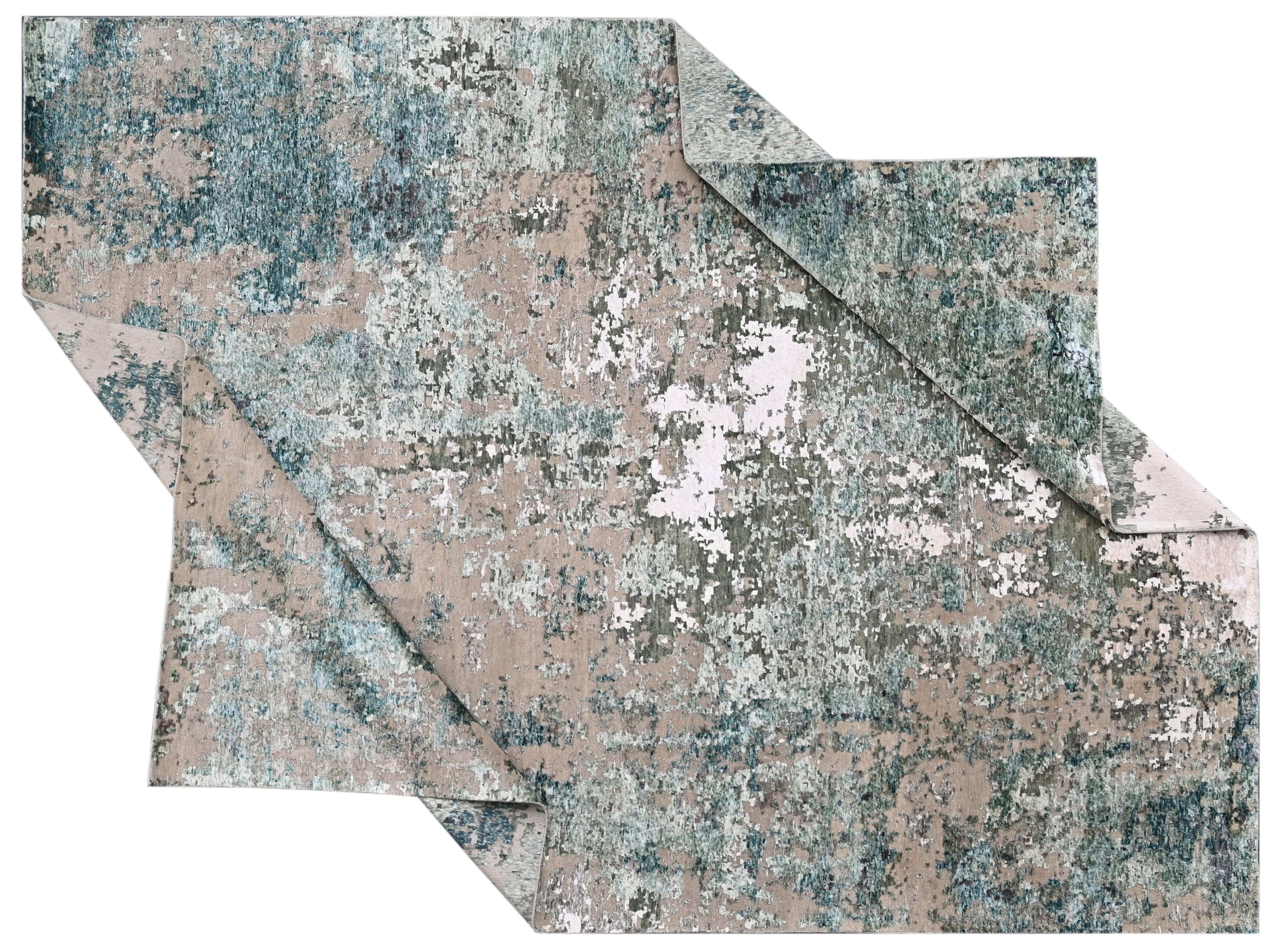 Bhadohi Covor innodat manual din lana, bumbac si matase de bambus, tesatura indo tibetana, Radiance RD-56 Verde / Multicolor