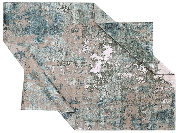 Bhadohi Covor innodat manual din lana, bumbac si matase de bambus, tesatura indo tibetana, Radiance RD-56 Verde / Multicolor