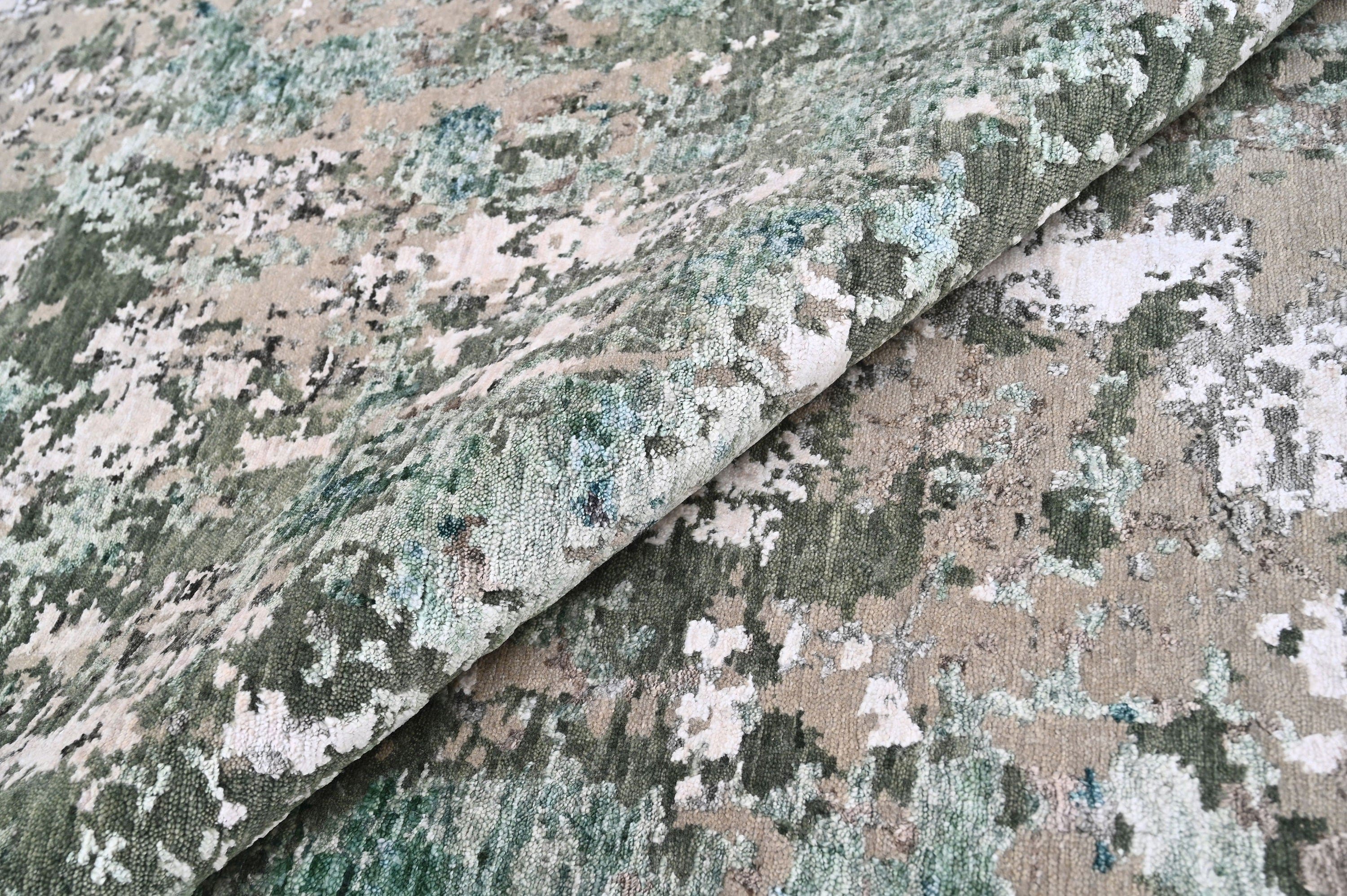 Bhadohi Covor innodat manual din lana, bumbac si matase de bambus, tesatura indo tibetana, Radiance RD-56 Verde / Multicolor