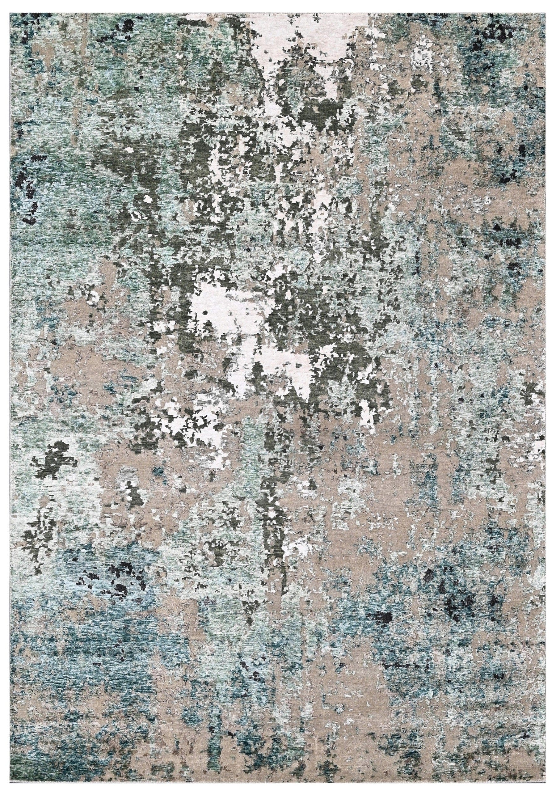 Bhadohi Covor innodat manual din lana, bumbac si matase de bambus, tesatura indo tibetana, Radiance RD-56 Verde / Multicolor